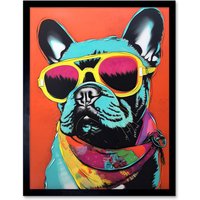 Artery8 Wall Art Print French Bulldog Wearing Sunglasses & Bandana Art Framed in Orange | Size: W12" x H16"