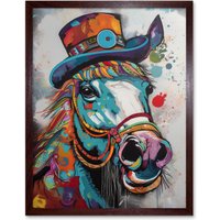Artery8 Wall Art Print Horse Hippie in Multicoloured Bridles & Top Hat Art Framed in Brown | Size: W12" x H16"