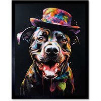Artery8 Wall Art Print Rottweiler in Bow Tie & Multicoloured Top Hat Art Framed in Black | Size: W12" x H16"