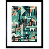 Artery8 Wall Art Print Modern Abstract Geometric Dundee Cityscape Design Artwork Framed 9X7 Inch in Black | Size: W7" x H9"