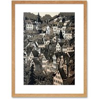 Artery8 Wall Art Print Black Forest City Baden Monochrome Cityscape Artwork Framed 9X7 Inch in Beige | Size: W7" x H9"