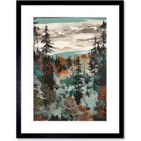 Artery8 Wall Art Print Taiga Boreal Autumnal Colours Forest Landscape Artwork Framed 9X7 Inch in Black | Size: W7" x H9"