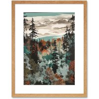 Artery8 Wall Art Print Taiga Boreal Autumnal Colours Forest Landscape Artwork Framed 9X7 Inch in Beige | Size: W7" x H9"
