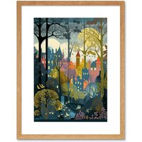 Artery8 Wall Art Print Village Through Sherwood Forest Tree Landscape Artwork Framed 9X7 Inch in Beige | Size: W7" x H9"