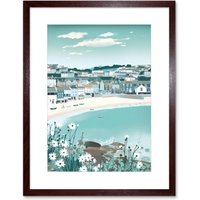 Artery8 Wall Art Print St Ives Bay Daisies Soft Pastel Coastal Cityscape Artwork Framed 9X7 Inch in Brown | Size: W7" x H9"