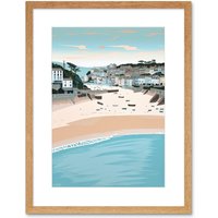 Artery8 Wall Art Print St Ives Bay Summer Pastel Colour Coastal Cityscape Artwork Framed 9X7 Inch in Beige | Size: W7" x H9"