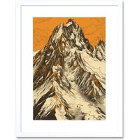 Artery8 Wall Art Print K2 Mountain Peak Summit Climbers White & Orange Artwork Framed 9X7 Inch | Size: W7" x H9"