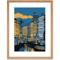 Artery8 Wall Art Print Leeds Dock Cityscape Colour Block Artwork Framed 9X7 Inch in Beige | Size: W7" x H9"
