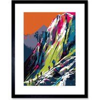Artery8 Wall Art Print Hikers on Helvellyn Mountain Ridge Landscape Artwork Framed 9X7 Inch in Black | Size: W7" x H9"