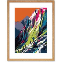 Artery8 Wall Art Print Hikers on Helvellyn Mountain Ridge Landscape Artwork Framed 9X7 Inch in Beige | Size: W7" x H9"