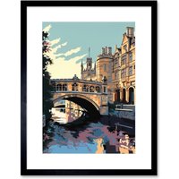 Artery8 Wall Art Print Bridge of Sighs Cambridge University on Cam River Artwork Framed 9X7 Inch in Black | Size: W7" x H9"