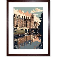 Artery8 Wall Art Print River Cam & University of Cambridge Buildings Artwork Framed 9X7 Inch in Brown | Size: W7" x H9"