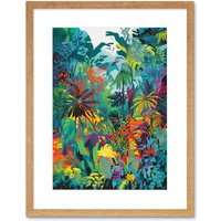 Artery8 Wall Art Print Rainforest Landscape Vibrant Multicoloured Nature Artwork Framed 9X7 Inch in Beige | Size: W7" x H9"