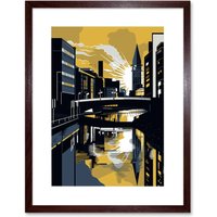 Artery8 Wall Art Print Glasgow Scotland River Cityscape Sunrise Geometric Artwork Framed 9X7 Inch in Brown | Size: W7" x H9"