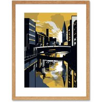 Artery8 Wall Art Print Glasgow Scotland River Cityscape Sunrise Geometric Artwork Framed 9X7 Inch in Beige | Size: W7" x H9"
