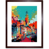 Artery8 Wall Art Print Nottingham City England Cityscape Vibrant Abstract Artwork Framed 9X7 Inch in Brown | Size: W7" x H9"