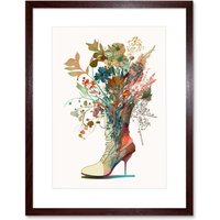 Artery8 Wall Art Print Wildflower Bouquet in a Stiletto Heel Combat Boot Artwork Framed 9X7 Inch in Brown | Size: W7" x H9"