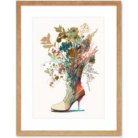 Artery8 Wall Art Print Wildflower Bouquet in a Stiletto Heel Combat Boot Artwork Framed 9X7 Inch in Beige | Size: W7" x H9"