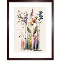 Artery8 Wall Art Print Wildflowers Rainbow Colour Water Glass Test Tubes Artwork Framed 9X7 Inch in Brown | Size: W7" x H9"