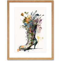 Artery8 Wall Art Print Spring Wildflower Bouquet in High Heel Floral Boot Artwork Framed 9X7 Inch in Beige | Size: W7" x H9"