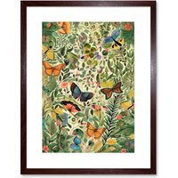 Artery8 Wall Art Print Butterflies Flying in Spring Field Modern Folk Artwork Framed 9X7 Inch in Brown | Size: W7" x H9"