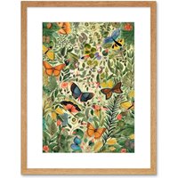Artery8 Wall Art Print Butterflies Flying in Spring Field Modern Folk Artwork Framed 9X7 Inch in Beige | Size: W7" x H9"