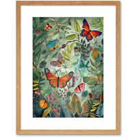 Artery8 Wall Art Print Butterflies in a Spring Field Modern Folk Artwork Framed 9X7 Inch in Beige | Size: W7" x H9"