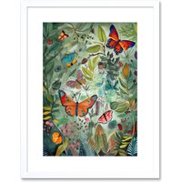 Artery8 Wall Art Print Butterflies in a Spring Field Modern Folk Artwork Framed 9X7 Inch in White | Size: W7" x H9"