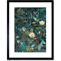 Artery8 Wall Art Print Audubon Style Birds in Blooming Wildflower Field Artwork Framed 9X7 Inch in Black | Size: W7" x H9"