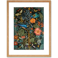 Artery8 Wall Art Print Birds & Butterflies Modern Flower Art Nouveau Artwork Framed 9X7 Inch in Beige | Size: W7" x H9"