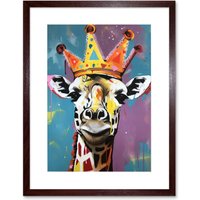 Artery8 Wall Art Print Giraffe Wearing a Crown King Queen Modern Pop Artwork Framed 9X7 Inch in Brown | Size: W7" x H9"