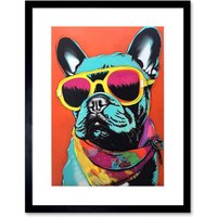 Artery8 Wall Art Print French Bulldog Wearing Sunglasses & Bandana Artwork Framed 9X7 Inch in Black | Size: W7" x H9"
