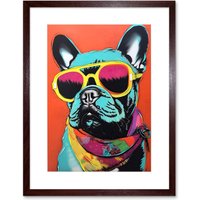 Artery8 Wall Art Print French Bulldog Wearing Sunglasses & Bandana Artwork Framed 9X7 Inch in Brown | Size: W7" x H9"