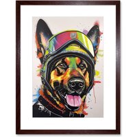 Artery8 Wall Art Print German Shepherd Dog Wearing Ski Helmet & Goggles Artwork Framed 9X7 Inch in Brown | Size: W7" x H9"
