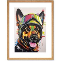Artery8 Wall Art Print German Shepherd Dog Wearing Ski Helmet & Goggles Artwork Framed 9X7 Inch in Beige | Size: W7" x H9"