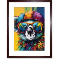 Artery8 Wall Art Print Rainbow Koala Bear with Sunglasses & Hat Modern Artwork Framed 9X7 Inch in Brown | Size: W7" x H9"