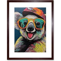 Artery8 Wall Art Print Happy Koala Bear Sunglasses & Hat Modern Pop Artwork Framed 9X7 Inch in Brown | Size: W7" x H9"