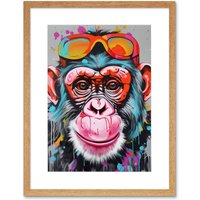 Artery8 Wall Art Print Chimpanzee Monkey With Sunglasses Graffiti Pop Artwork Framed 9X7 Inch in Beige | Size: W7" x H9"