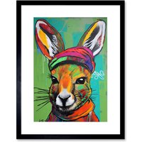 Artery8 Wall Art Print Rabbit in Winter Clothes Colourful Graffiti Style Artwork Framed 9X7 Inch in Black | Size: W7" x H9"