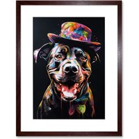 Artery8 Wall Art Print Rottweiler in Bow Tie & Multicoloured Top Hat Artwork Framed 9X7 Inch in Brown | Size: W7" x H9"