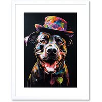 Artery8 Wall Art Print Rottweiler in Bow Tie & Multicoloured Top Hat Artwork Framed 9X7 Inch in White | Size: W7" x H9"