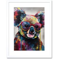 Artery8 Wall Art Print Koala With Purple Sunglasses Modern Multicoloured Artwork Framed 9X7 Inch in White | Size: W7" x H9"