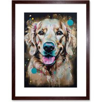 Artery8 Wall Art Print Happy Smiling Golden Retriever Dog Portrait Artwork Framed 9X7 Inch in Brown | Size: W7" x H9"
