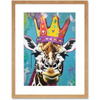 Artery8 Wall Art Print Giraffe With Queen Birthday Crown Modern Pop Artwork Framed 9X7 Inch in Beige | Size: W7" x H9"