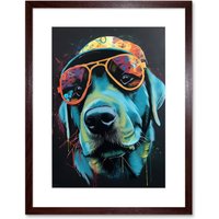 Artery8 Wall Art Print Labrador Retriever with Sunglasses & Hat Artwork Framed 9X7 Inch in Brown | Size: W7" x H9"