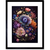 Artery8 Wall Art Print Flower Bouquet Purple Pink Orange Floral Artwork Framed 9X7 Inch in Black | Size: W7" x H9"