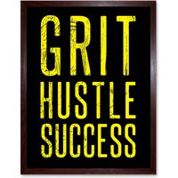 Artery8 Wall Art Print Gym Motivation Grit Hustle Respect Exercise Workout Decor Art Framed in Brown | Size: W12" x H16"