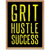 Artery8 Wall Art Print Gym Motivation Grit Hustle Respect Exercise Workout Decor Art Framed in Light Oak | Size: W12" x H16"