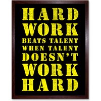 Artery8 Wall Art Print Exercise Motivation Hard Work Beats Talent Inspirational Gym Art Framed in Brown | Size: W12" x H16"