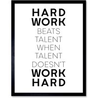Artery8 Wall Art Print Gym Motivation Hard Work Beats Talent Inspirational Exercise Art Framed in Black | Size: W12" x H16"